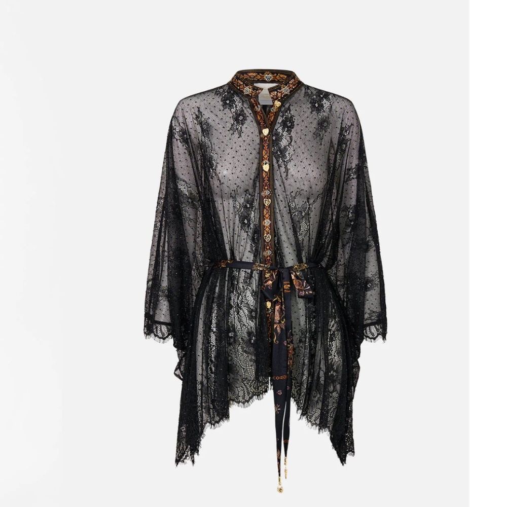 Camilla XS/S Button Through Lace Scarf Black Blouse